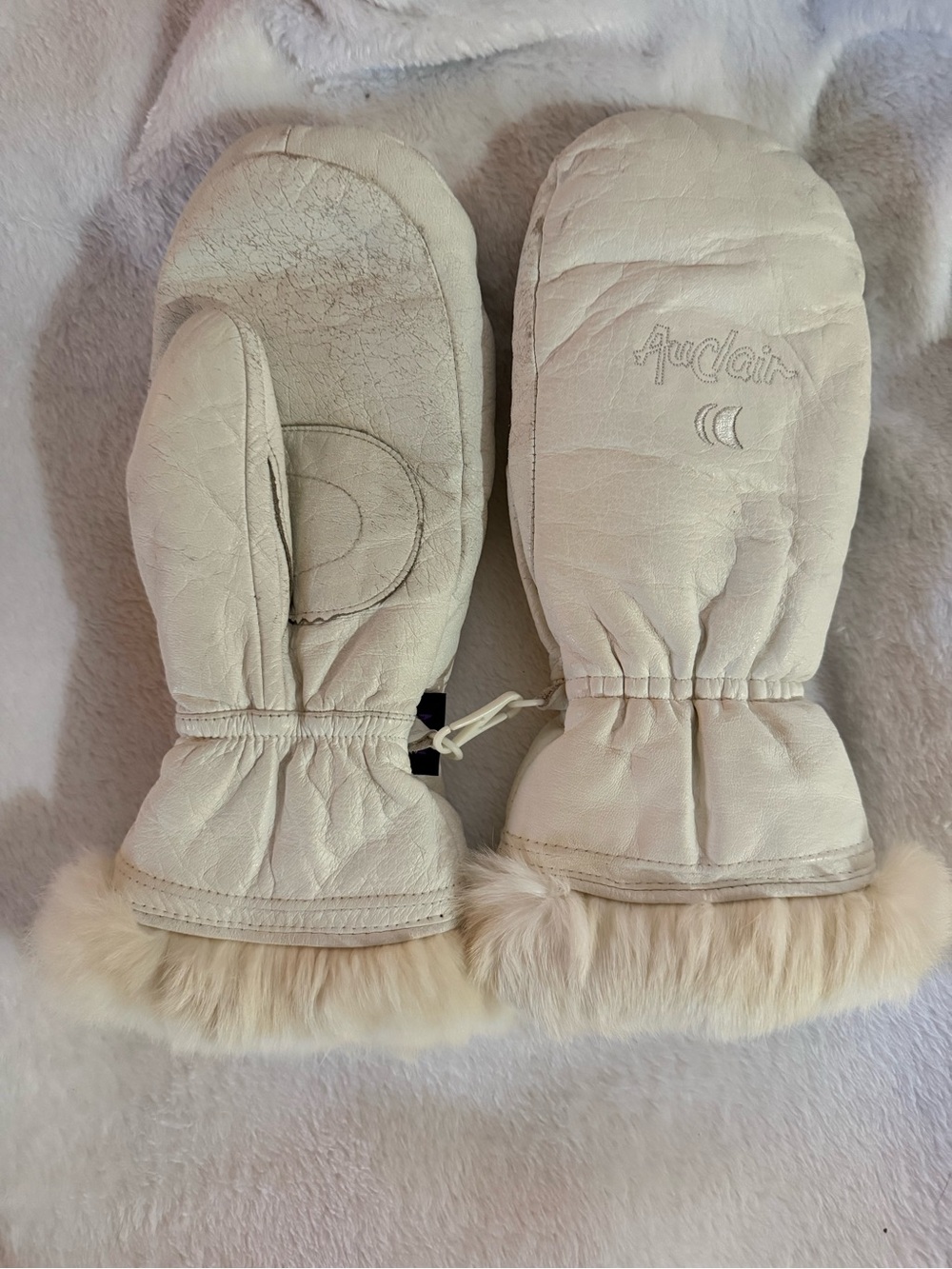 Cream Leather Mittens with Fur Cuff